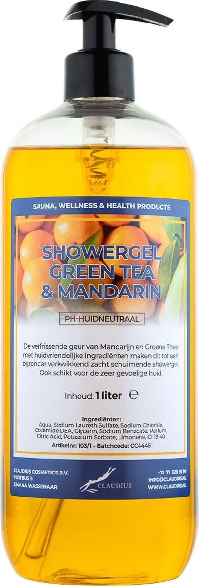 Goedkoopste Claudius Douchegel Green Tea & Mandarin 1 liter - met gratis pomp - Showergel