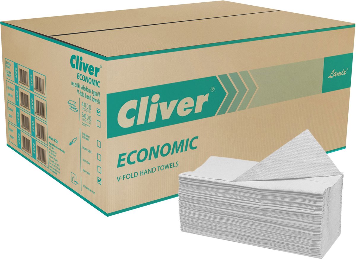 Goedkoopste Cliver - Ecologisch, enkellaags gevouwen papieren handdoek, witte papieren handdoek / 4000 stuks
