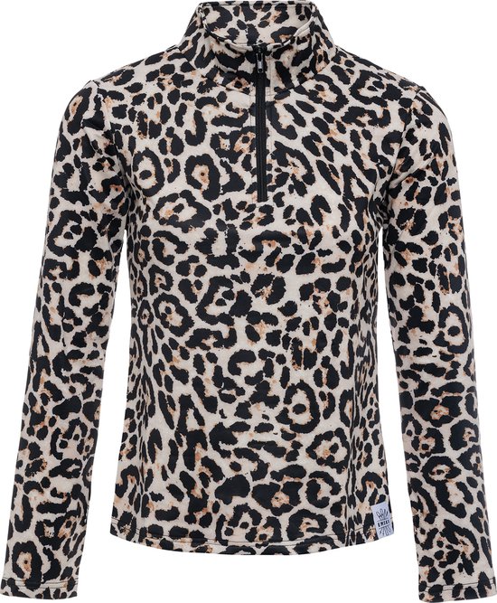 Emski - Dames skipully - panter print - pullover met kwart rits, lange mouwen - wintersport kleding