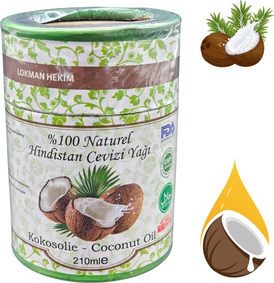 LH 100% Natuurlijke Kokosolie 210ml - Huid / Haar - Coconut Oil - Kokosnoot...