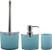 MSV Toiletborstel in houder/zeeppompje/beker - badkamer set Aveiro - kunststof - lichtblauw