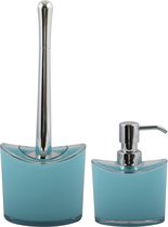 MSV Toiletborstel in houder/zeeppompje - badkamer set Aveiro - kunststof - lichtblauw