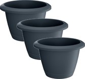 8x Pots de fleurs / pots en plastique Respana anthracite 14 cm avec dessous de verre - Petits pots de fleurs / cache-pots