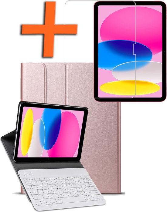 Hoes Geschikt voor iPad 2022 Hoes Toetsenbord Hoes Case Book Cover Hoesje Met Screenprotector - Hoesje Geschikt voor iPad 10 Keyboard Hoes - Rosé goud