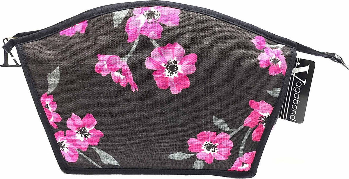 Vagabond-Toilettas- Medium Curved Holdall "Poppy" Zwart/Rose - afmeting 29 x 8,5 x 17 cm.