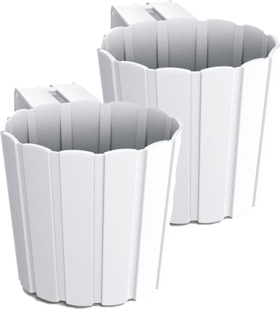 Set de 2 x pots de plantes / pots de fleurs en plastique pour balcon avec crochet blanc 14 cm - Décorations de Jardin/ balcon