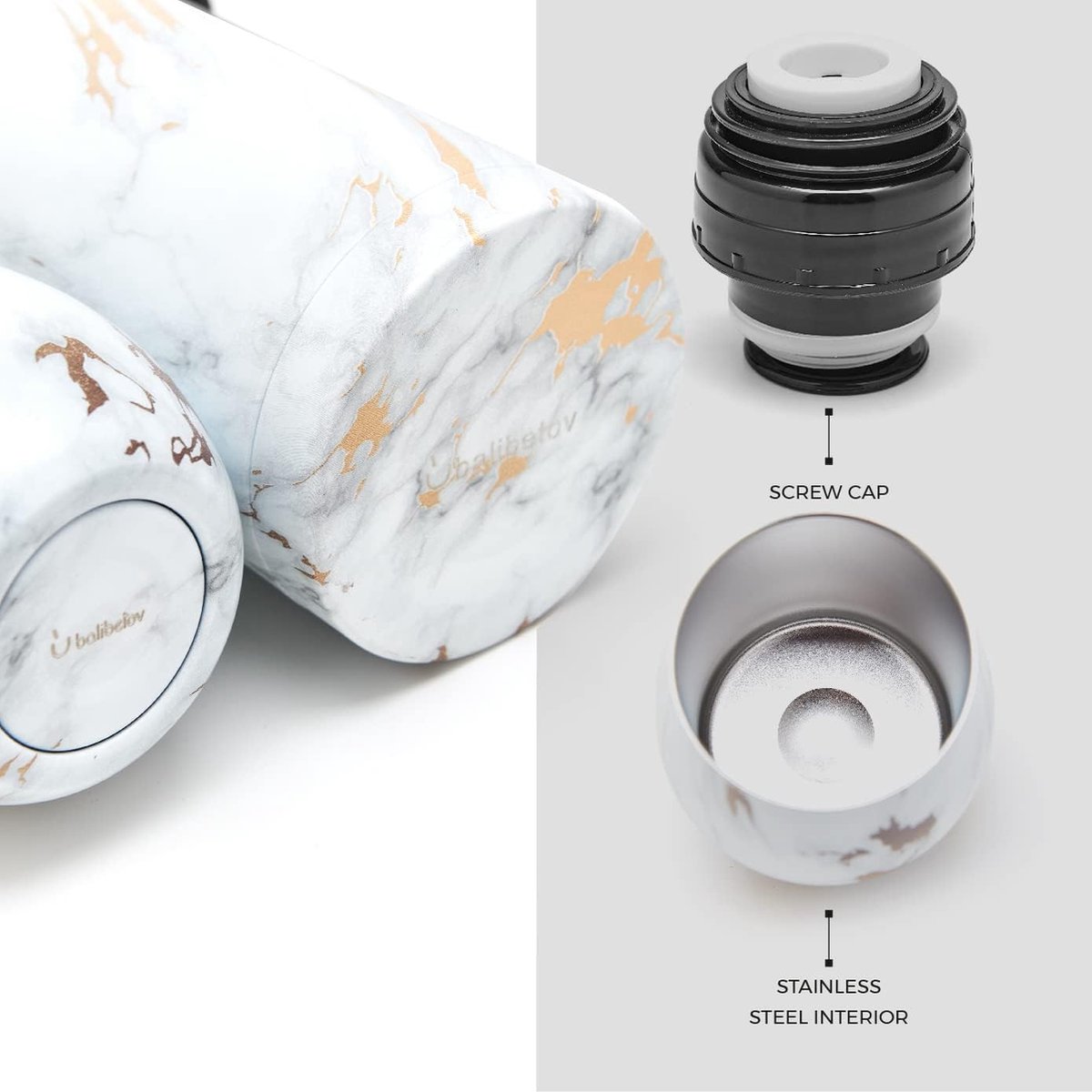 BALIBETOV Complete Yerba Mate Set - Moderne Mate-Kalebas, Thermoskan, Bombilla en Reinigingsborstel Inbegrepen - Alle Premiumkwaliteit 304 18/8 Roestvrij Staal (Effen zwart