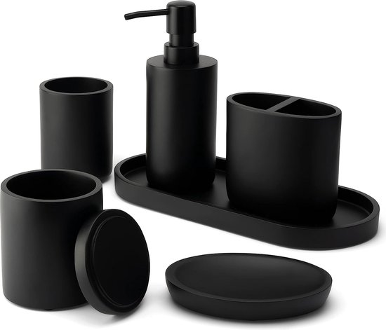 5-delige badkameraccessoireset VILCANOTA zwart marmer 5-delige badkameraccessoireset VILCANOTA zwart marmer