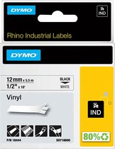 DYMO Rhino industriële Vinyl Labels | 12 mm x 5,5 m | zwarte afdruk op wit | zelfklevende labels voor Rhino & LabelManager labelprinters