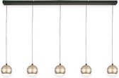 Sierlijke hanglamp Bilia | 5 lichts | eettafellamp | zwart / goud | metaal / kunststof | Ø 12 cm bol | 120 cm lang | eetkamer lamp | modern / sfeervol design