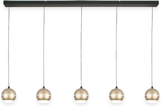 Suspension élégante Bilia | 5 lumières | lampe de table à manger | or noir | métal / plastique | Sphère Ø 12 cm | 120 cm de long | lampe de salle à manger | design moderne / attrayant