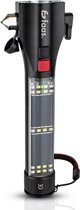 Marteau de sécurité Saaf avec lampe de poche LED et batterie Solar - Marteau d'urgence avec coupe-ceinture - Rechargeable par USB - Zwart