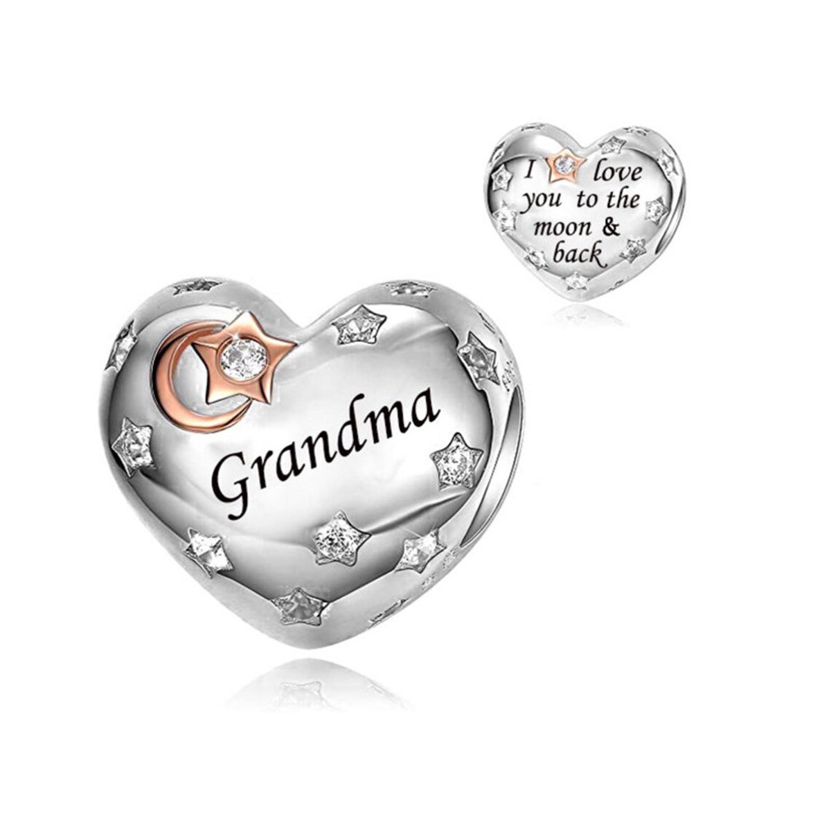 Oma Hart Bedel, Grandma Heart Charm 925 Sterling Zilver Bedel Voor Armband - Keen Jewel