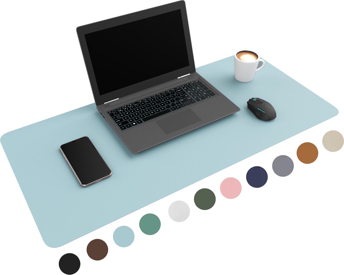WURK Muismat 80x40 - XXL - Bureau Onderlegger - Bureau Organizer - Bureaumat - Inclusief Kabel Clip – Baby Blauw