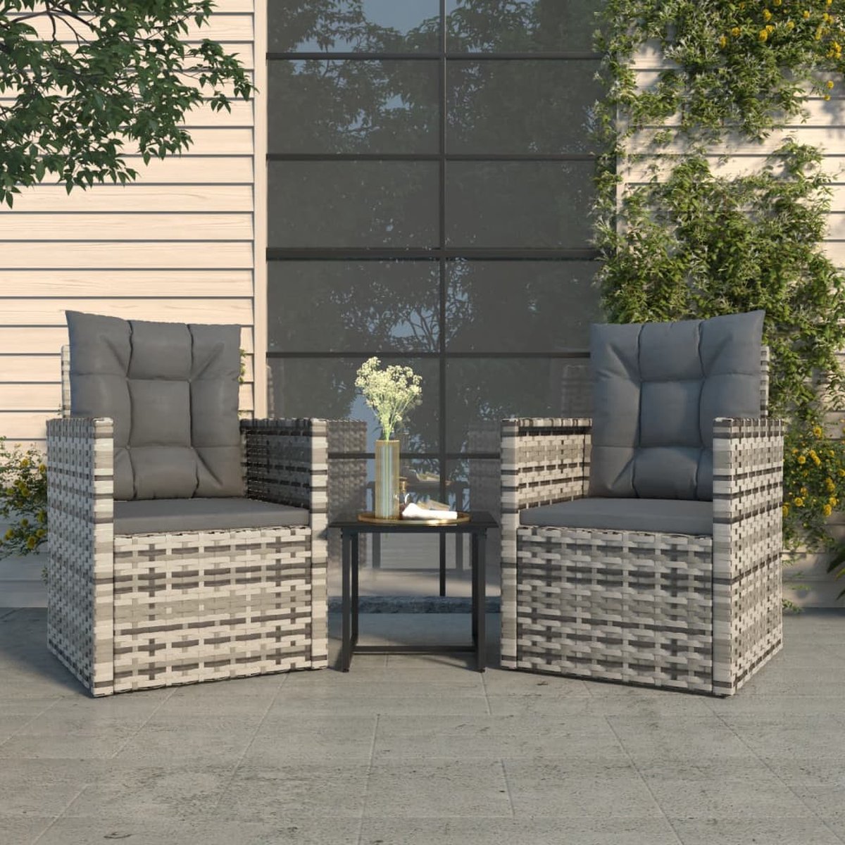 The Living Store Loungeset - Elegant en Modern - Polyetheen Tuinmeubelen - 2-zitsbank - Grijs