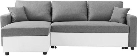 Canapé d'angle réversible Convertible grand couchage + coffre - Tissu Witte et gris - L 228 xp 148 xh 86 cm - Owens