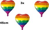3x Folieballon Hart regenboog (45 cm) - Pride hartjes ballon feest festival liefde thema feest