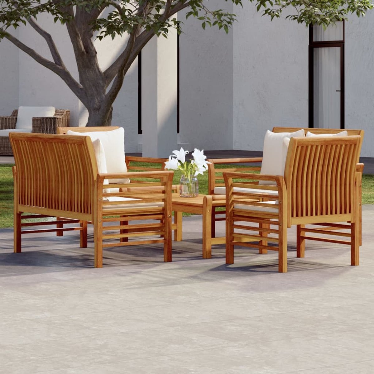 The Living Store Tuinset - Massief Acaciahout - Armstoel. Bank. Tafel - 64x60x81cm. 121x60x81cm. 100x50x50cm