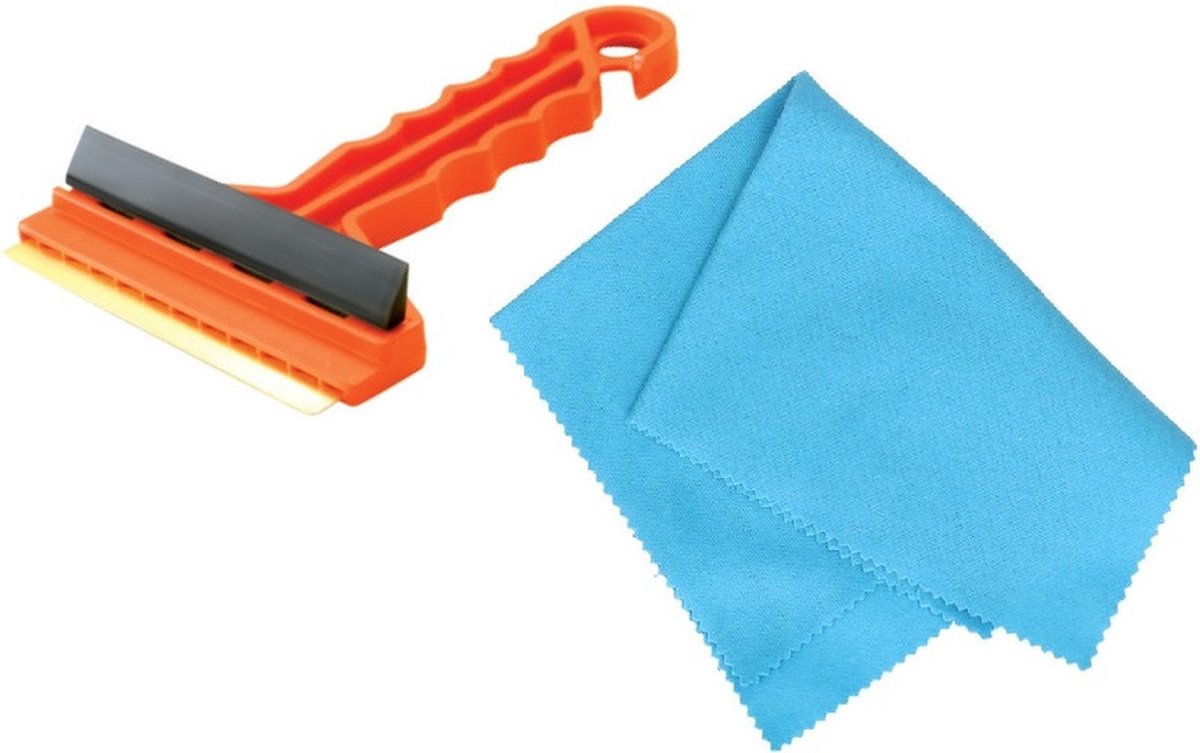 Prosperplast Autoramen set - IJskrabber met trekker - rood - 16 cm - met anti-condens doek - Winter vorst accessoires