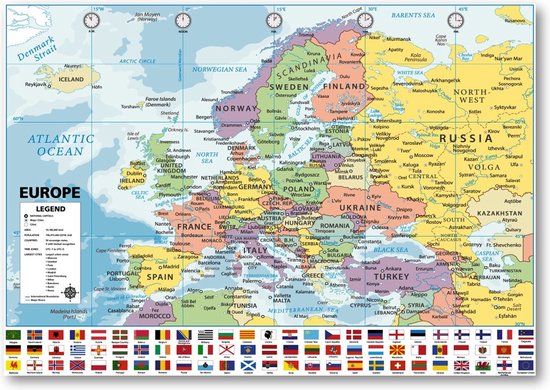 Affiche carte Europe - papier résistant - Large - Vernis UV - 70 x 100 cm.
