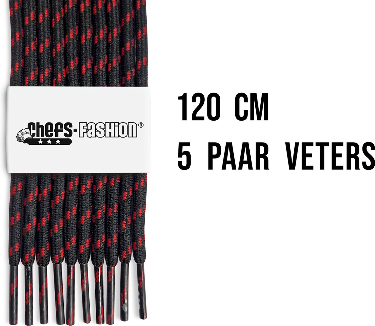 Chefs Fashion - Werk/Wandelschoen - Veters - Zwart/Rood - 120cm lang - 4mm dik - 5 paar