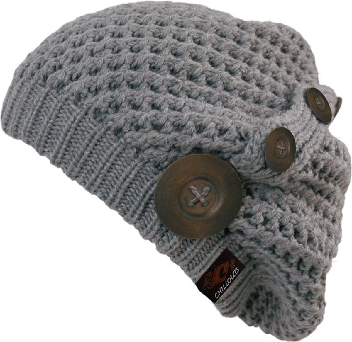 Chillouts beanie muts Nelly met knopen grey in one size