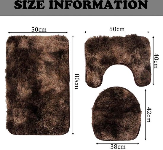 Badkamer Tapijt Set 3 Stks Zachte Absorberende Antislip Badmat, U-vormige Contour Rug & Toilet Deksel Cover Wasbaar, Bruin