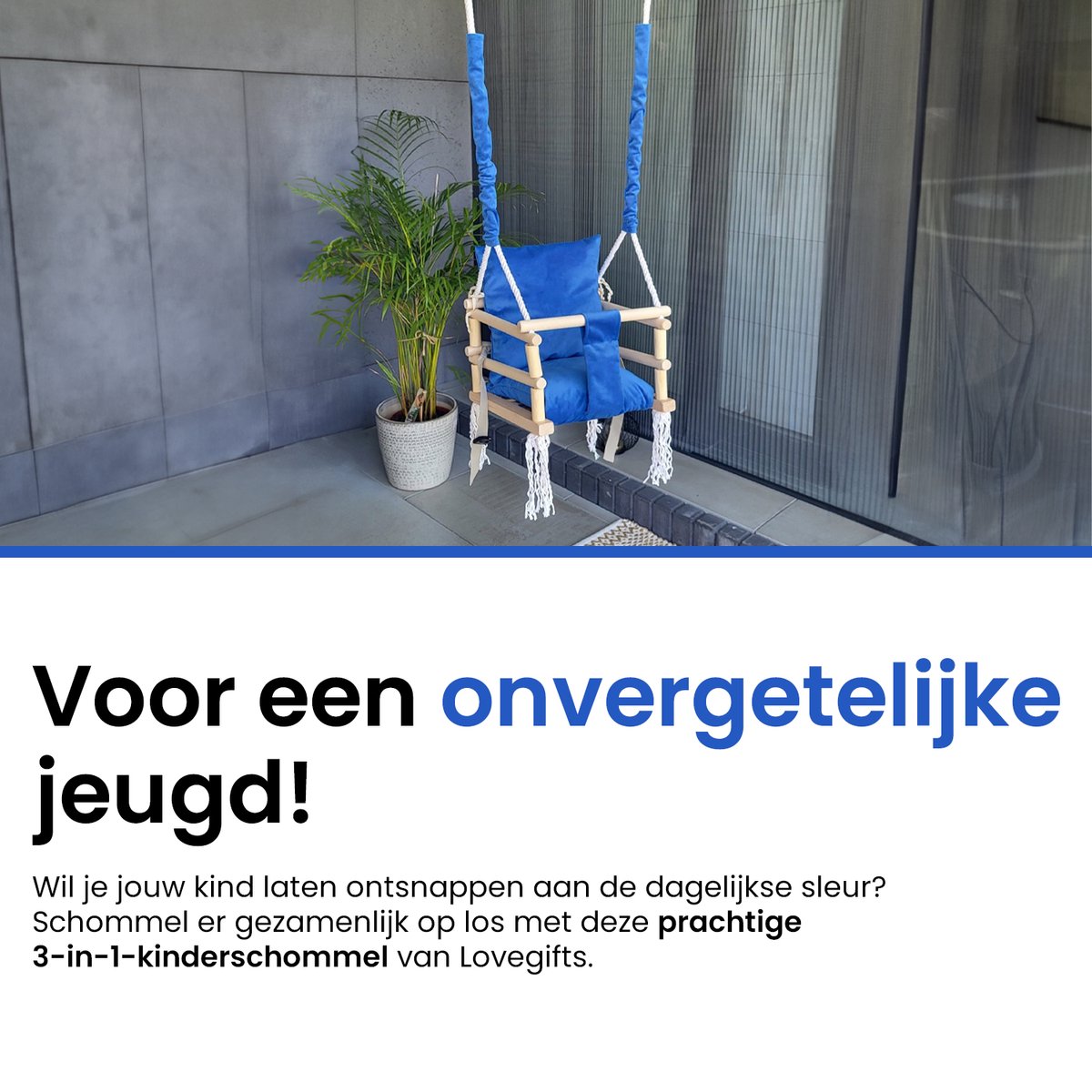 Luxe houten 3 in 1 blauwe meegroei baby schommel en kinder schommel – Baby swing – Schommel die meegroeit met je kindje - Schommelstoel - Schommels - handgemaakt — afbeelding 2