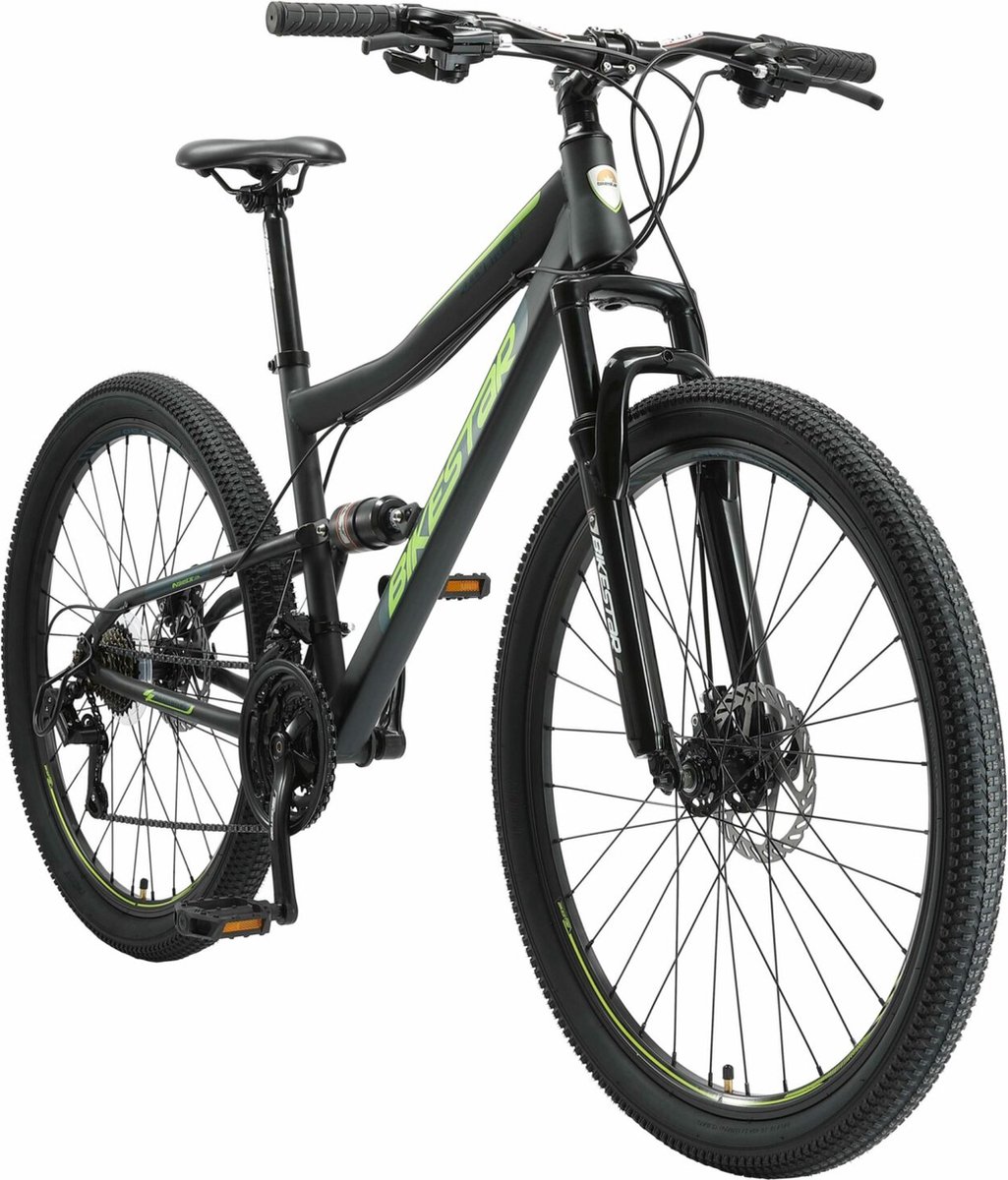 Bikestar Fully MTB Staal Medium 27.5 Inch 21 Speed Zwart/groen