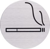 RVS deurbordje pictogram: rookruimte | 5 jaar garantie | ROND 82mm Ø | Zelfklevend | Plakstrip
