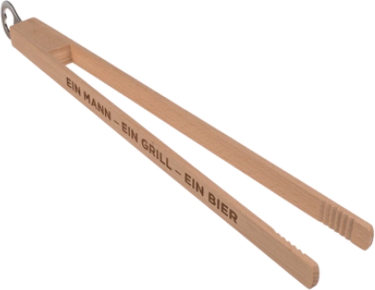 Houten BBQ tang met bieropener - BBQ gadget - Wooden bbq tongs with bottle opener