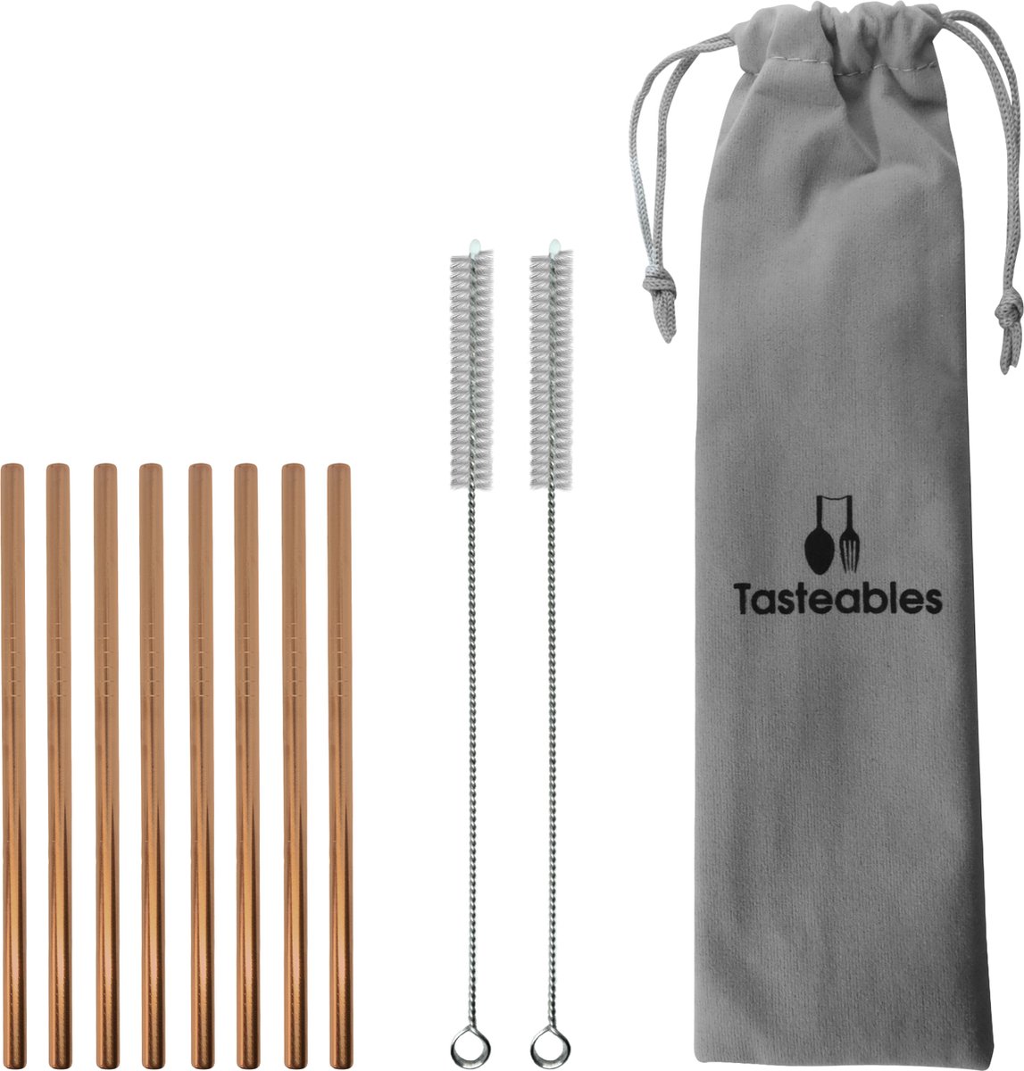 RVS Rietjes Recht - Tasteables - Cocktail Rietjes - Set van 8 - Duurzaam - Herbruikbaar - Reinigingsborstel - 140mm lengte - Rose Goud