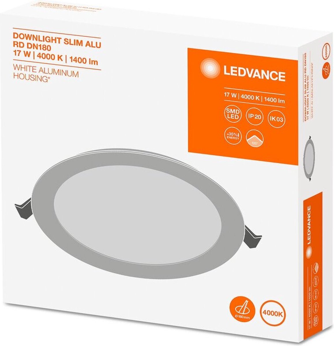 LEDVANCE Downlight Slim Downlight/Spotlight/Floodlight - 4058075063945 - E38W3 Wit