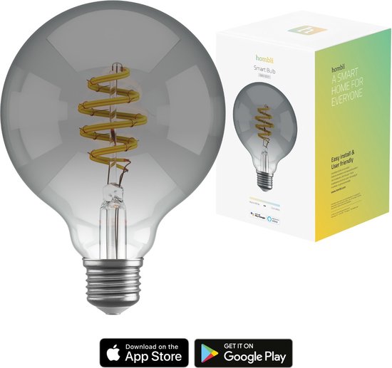 Hombli Smart Filament Glühbirne E27 G95 - Smokey - Globe - Warmweißes Licht