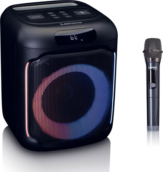 Lenco PA-100BK - Draadloze Bluetooth Party Speaker - Met Verlichting en Microfoon - Zwart