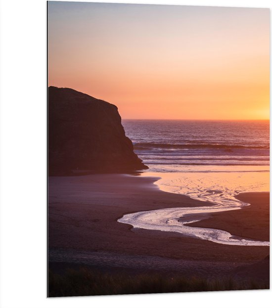 Dibond - Oceaan - Zee - Strand - Berg - Rots - Zand - Gras - 75x100 cm Foto op Aluminium (Met Ophangsysteem)