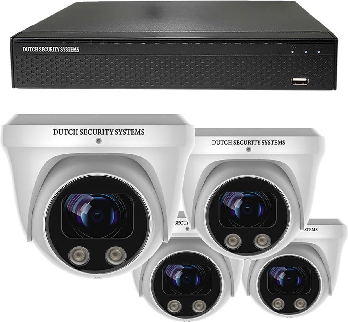Draadloze Beveiligingscamera Set - 4x PRO Dome Camera - QHD 2K - Sony 5MP - Wit - Buiten & Binnen - Met Nachtzicht - Incl. Recorder & App