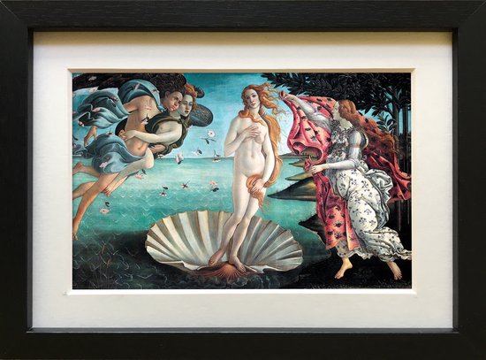 Baroklijstje De geboorte van Venus - Botticelli - kunst in het klein - ingelijst 20x15cm