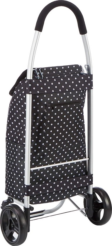KitchenCraft Shopping Bag on Wheels, Foldable, Black Dots, 45 x 33 x 100 cm