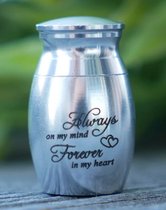 Mini urn - Zilver - Met tekst 'Always on my mind. Forever in my hart' - Urn voor as - (Urn)