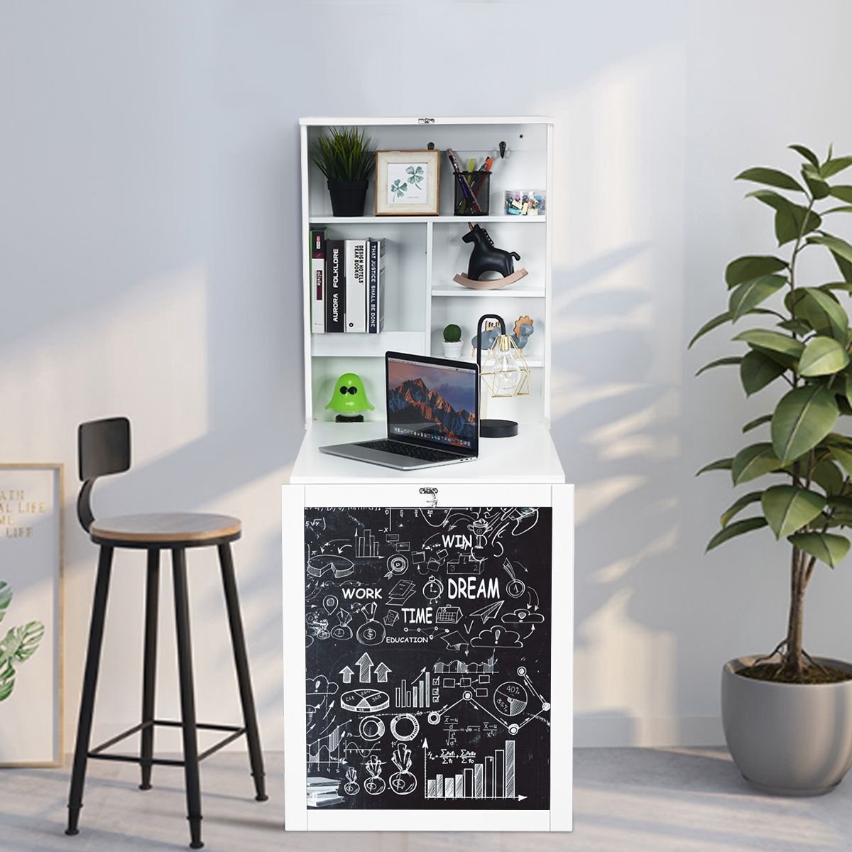 COSTWAY Table console - Pliable - Bureau Convertible avec Ardoise