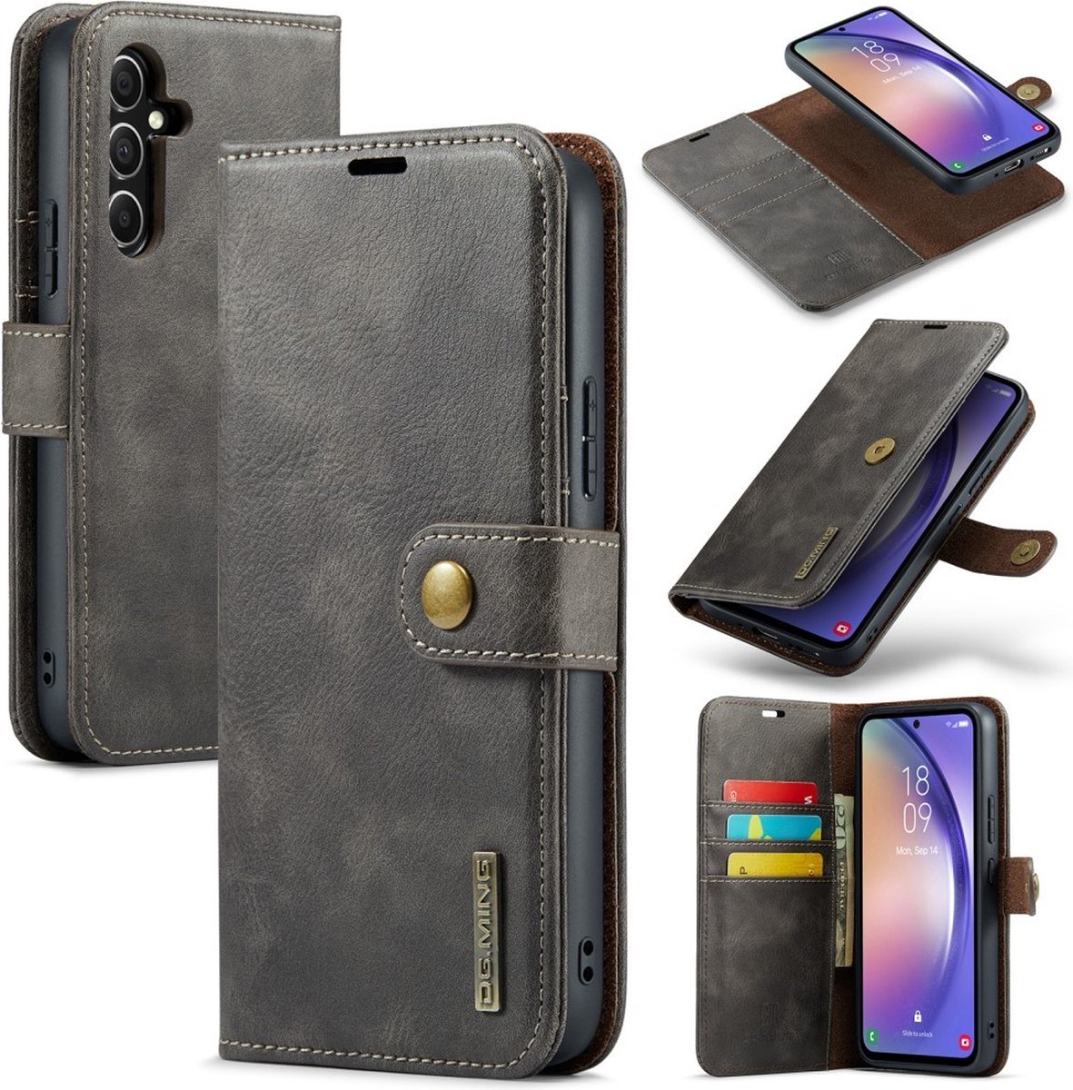 DG.MING Hoesje - Geschikt voor Samsung Galaxy A54 Hoesje - DG.MING 2-in-1 Book Case & Back Cover - Grijs