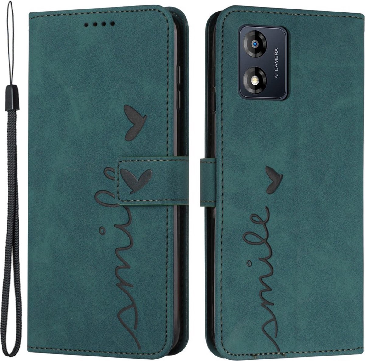 Coverup Hoesje - Geschikt voor Motorola Moto E13 Hoesje - Coverup Smile Book Case - Groen