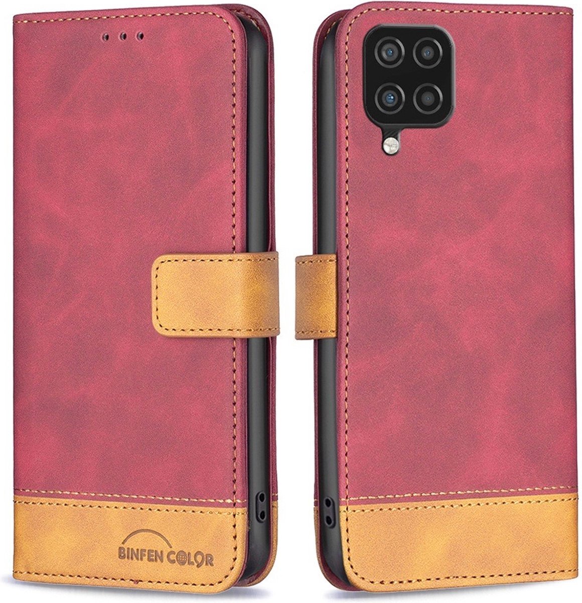 BINFEN Color Book Case - Geschikt voor Samsung Galaxy A12 Hoesje - Rood