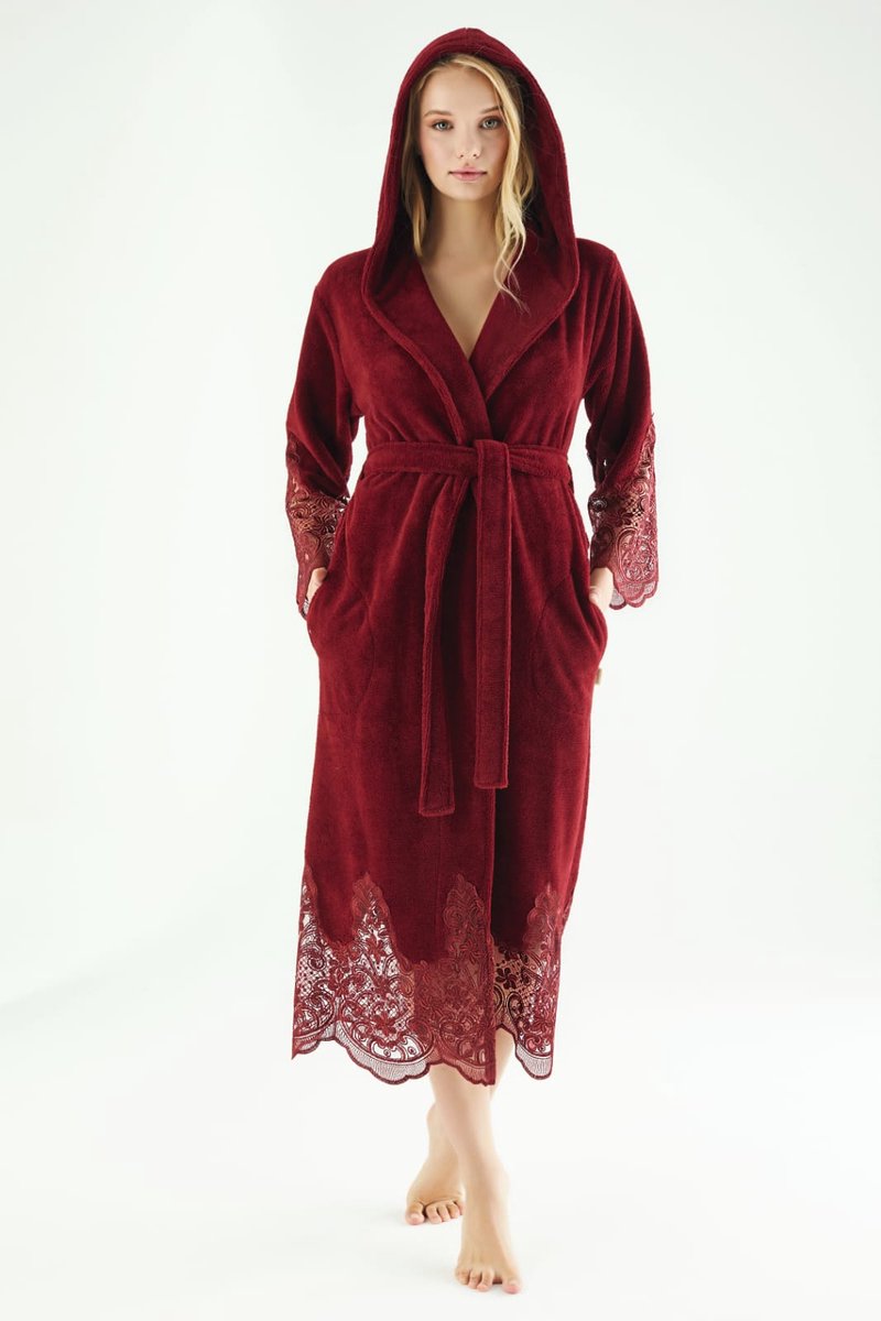 Dames Badjas Samantha / Bamboe Katoen / Bordeaux / maat S