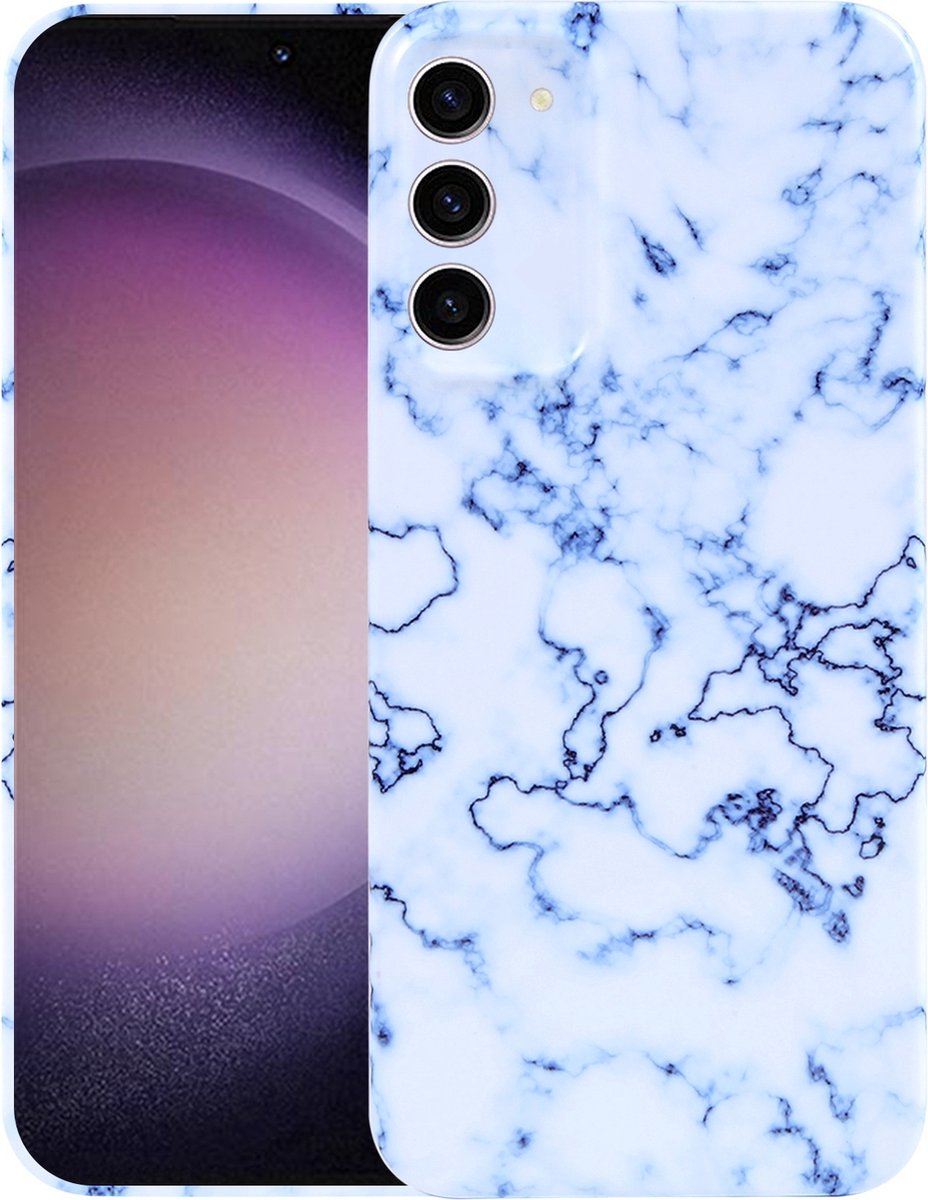 MarbleShield - De ultieme marmeren TPU beschermhoes voor uw Galaxy S23 5G Wit / Blauw