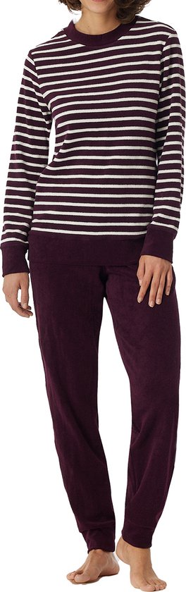 SCHIESSER Casual Essentials pyjamaset - dames pyjama lang badstof manchetten pruim - Maat: 48