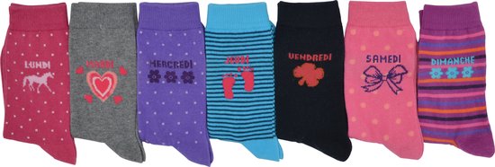 Intersocks meisjes sokken - maat 27/30 - 7 paar - weekdagen in het frans - verschillende motiefjes