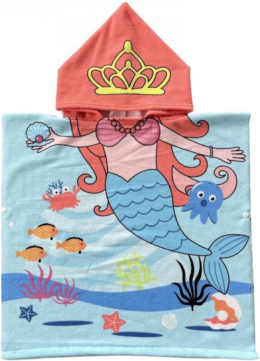 Strandlaken Zeemeermin – Blauw/Rood - Badponcho - Badcape - Kinderdoek - Omslagdoek kinderen - Handdoek - Beach cape