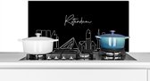 Spatscherm keuken 90x45 cm - Kookplaat achterwand Line art - Rotterdam - Skyline - Zwart wit - Stad - Muurbeschermer - Spatwand fornuis - Hoogwaardig aluminium